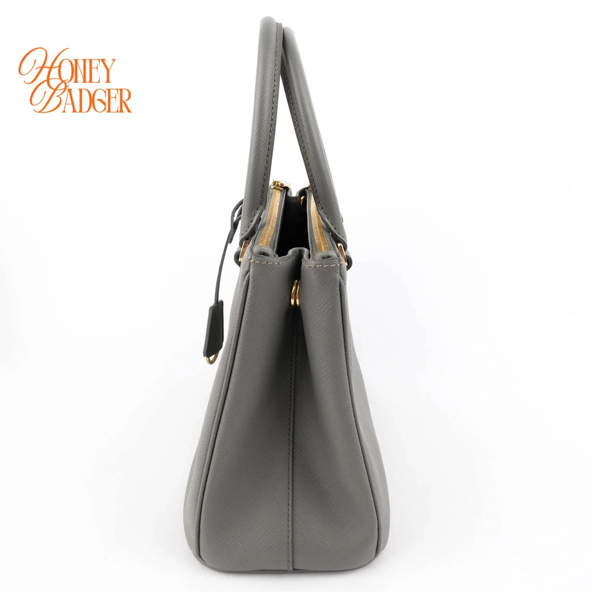Prada Galleria Medium Saffiano Leather Gray Gold Hardware Rank A