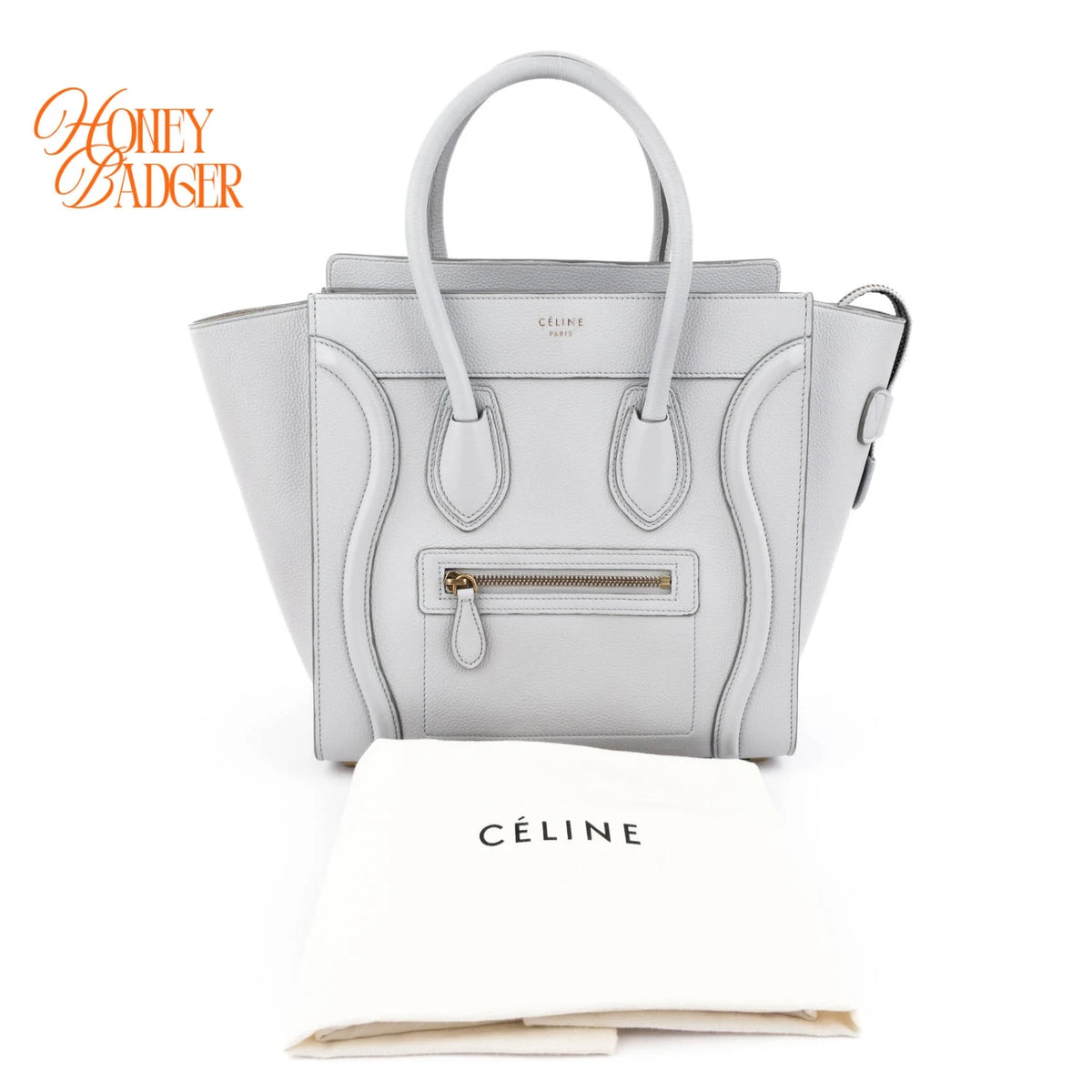 Celine Luggage Micro Drummed Calfskin Blue Grey Gold Hardware Rank A