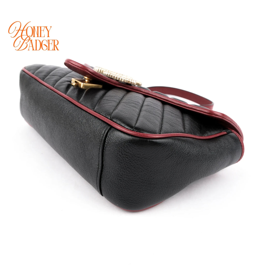 Gucci GG Marmont Small Quilted Leather Black/Red Rank A