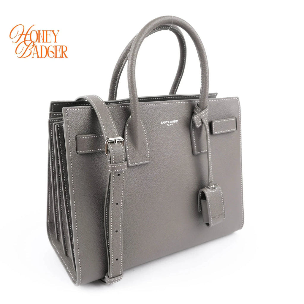 Saint Laurent Classic Baby Sac De Jour Grained Leather 2WAY Bag Grey 421863