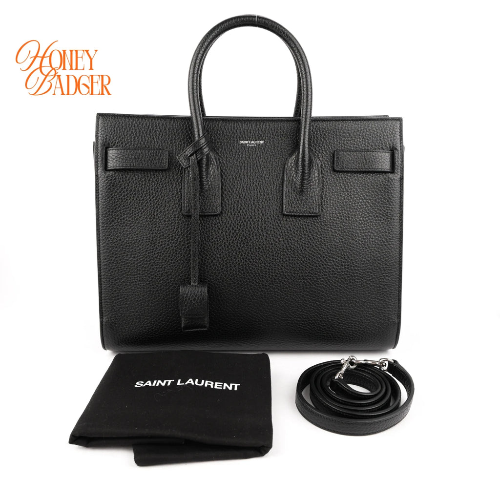 Saint Laurent Sac de Jour Medium Grained Leather Black 2-Way Bag Rank A