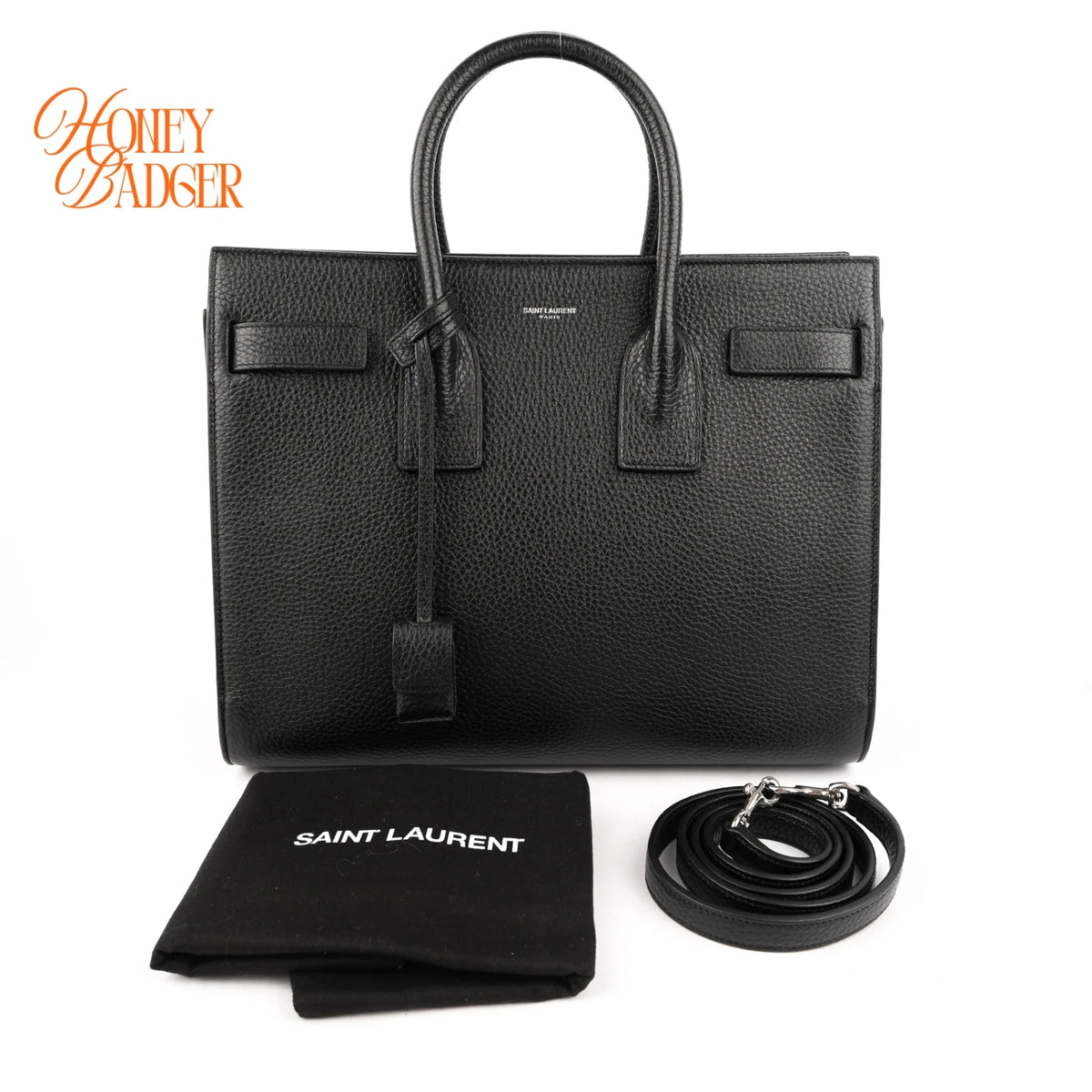 Saint Laurent Sac de Jour Medium Grained Leather Black 2-Way Bag Rank A