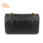 Chanel Matelassé 25 Double Flap Black Lambskin Chain Shoulder Bag Rank B