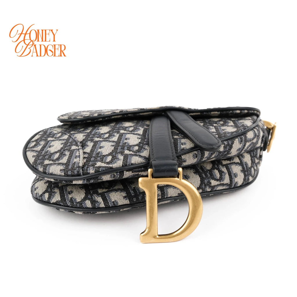Dior Saddle Small Oblique Jacquard Blue Gold Hardware Rank A