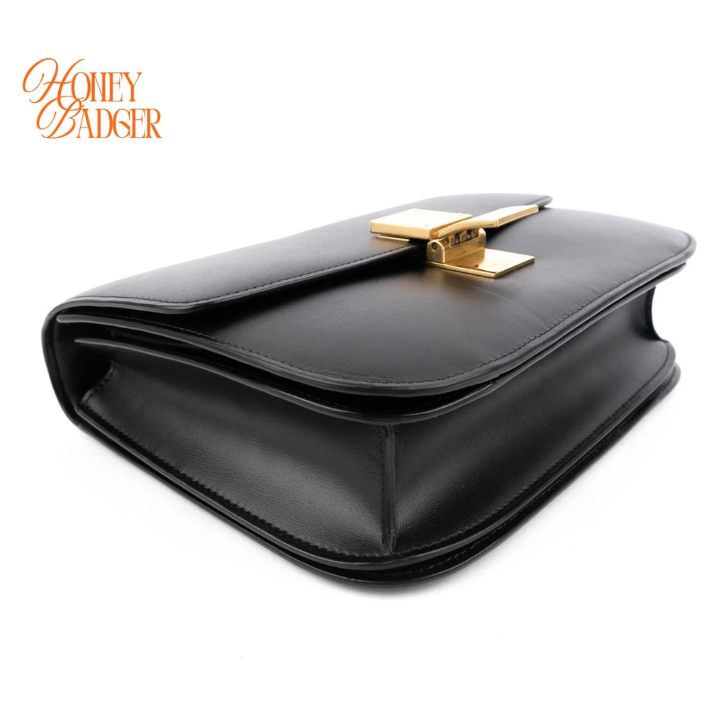 Celine Classic Box Medium Leather Black Gold Hardware Rank A