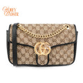 Gucci GG Marmont Small Shoulder Bag Original GG Canvas Beige/Ebony Black Leather Gold Hardware Rank A