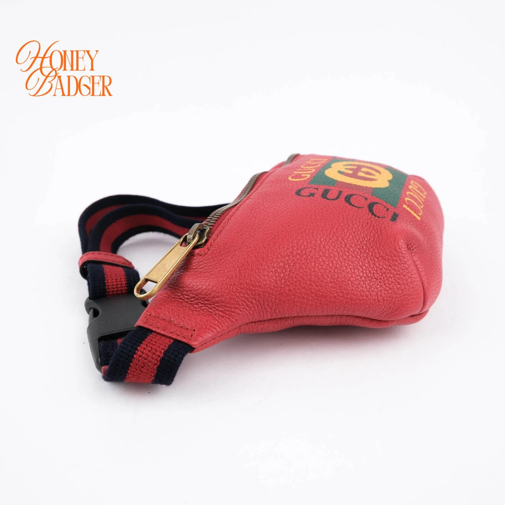 Gucci Print Belt Bag Red Leather Grade A
