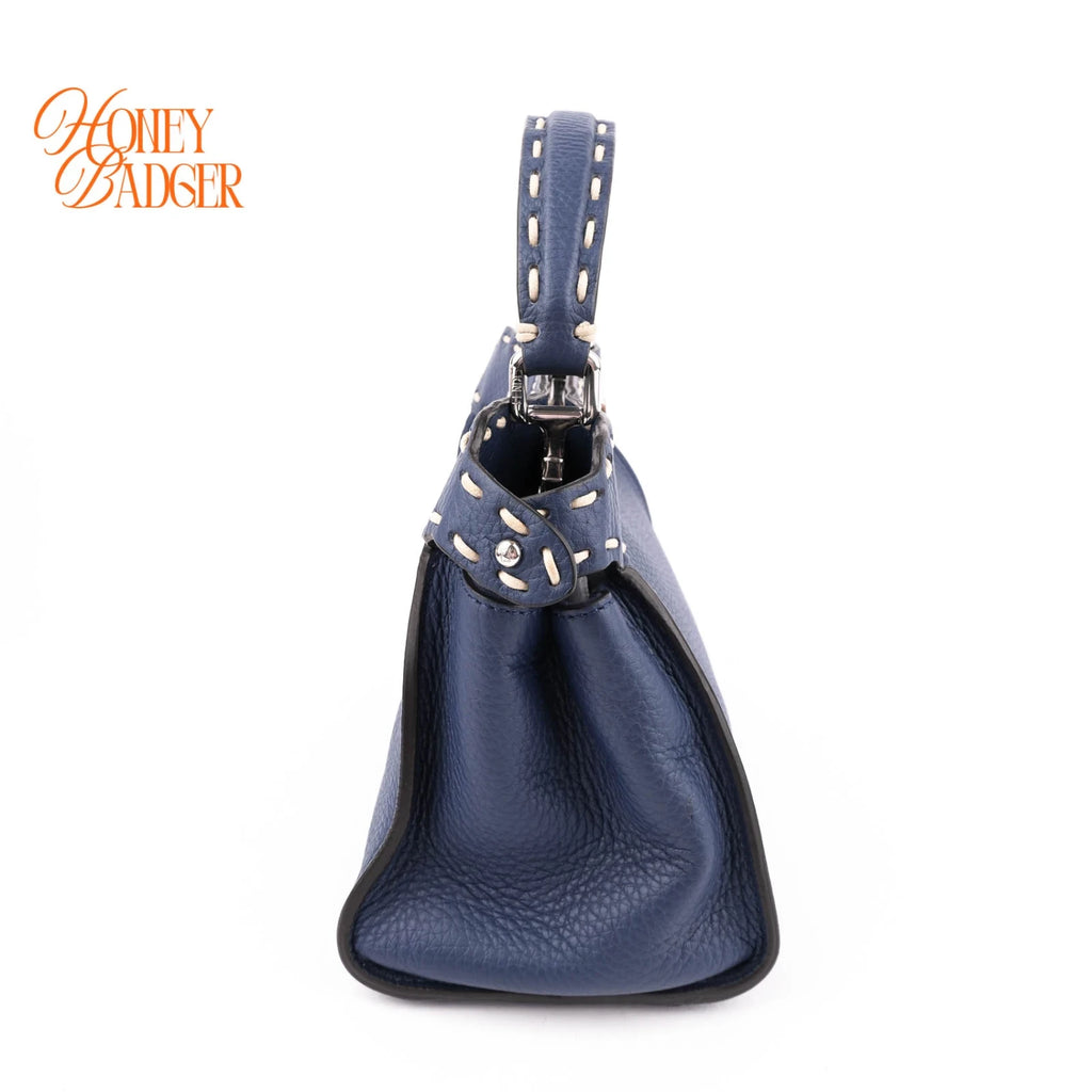Fendi Peekaboo Mini Selleria Grained Leather Blue Rank A