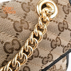 Gucci GG Marmont Small Shoulder Bag Original GG Canvas Beige/Ebony Black Leather Gold Hardware Rank A