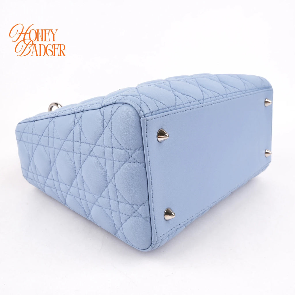 Dior Lady Dior Medium Light Blue Cannage Leather 2-Way Bag Rank B