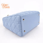 Dior Lady Dior Medium Light Blue Cannage Leather 2-Way Bag Rank B