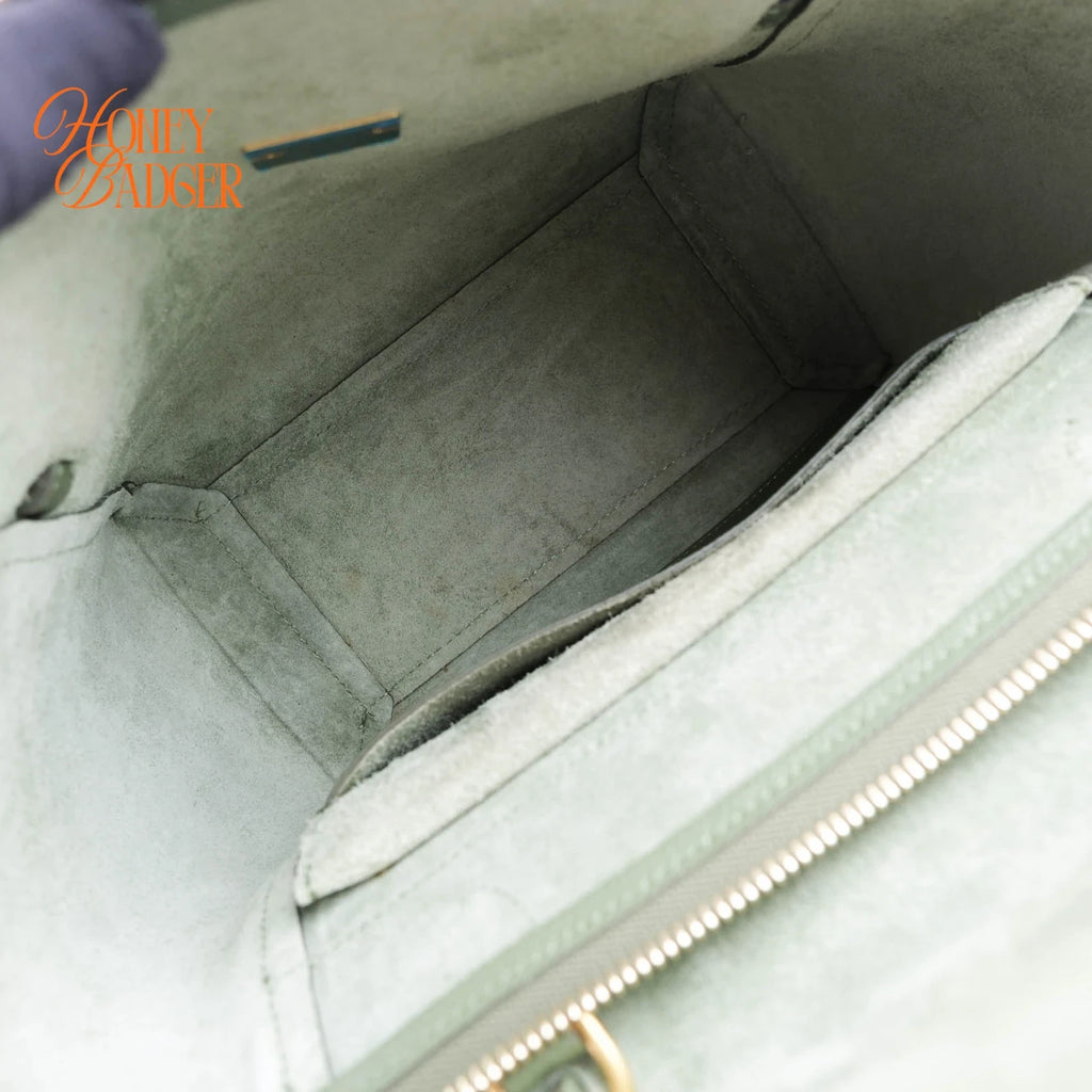 Celine Belt Bag Medium Grained Calfskin Green Gold Hardware Rank A