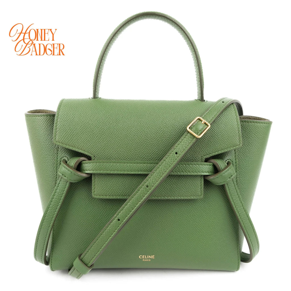 Celine Nano Belt Bag Grained Calfskin Green Gold Hardware Rank A
