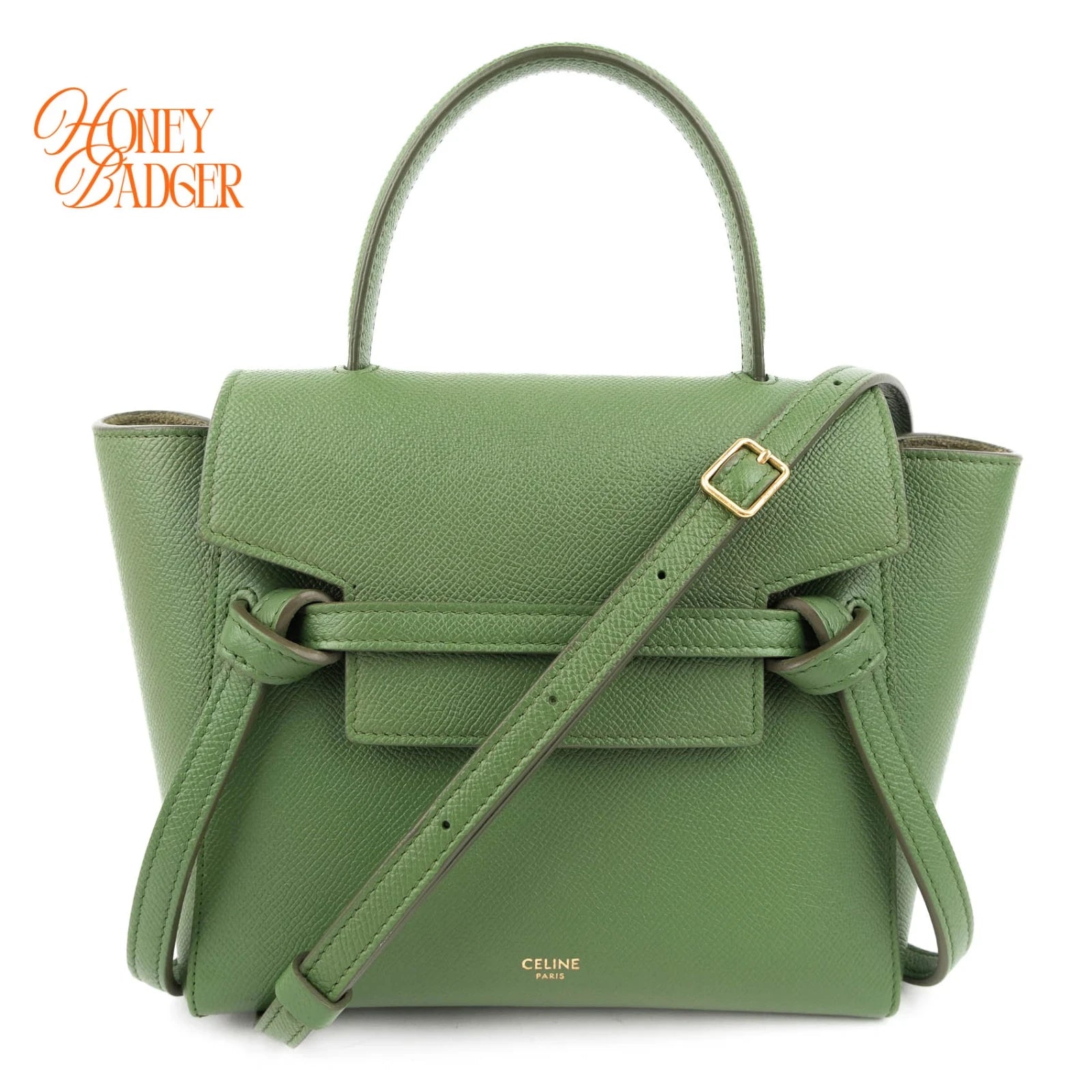 Celine Nano Belt Bag Grained Calfskin Green Gold Hardware Rank A