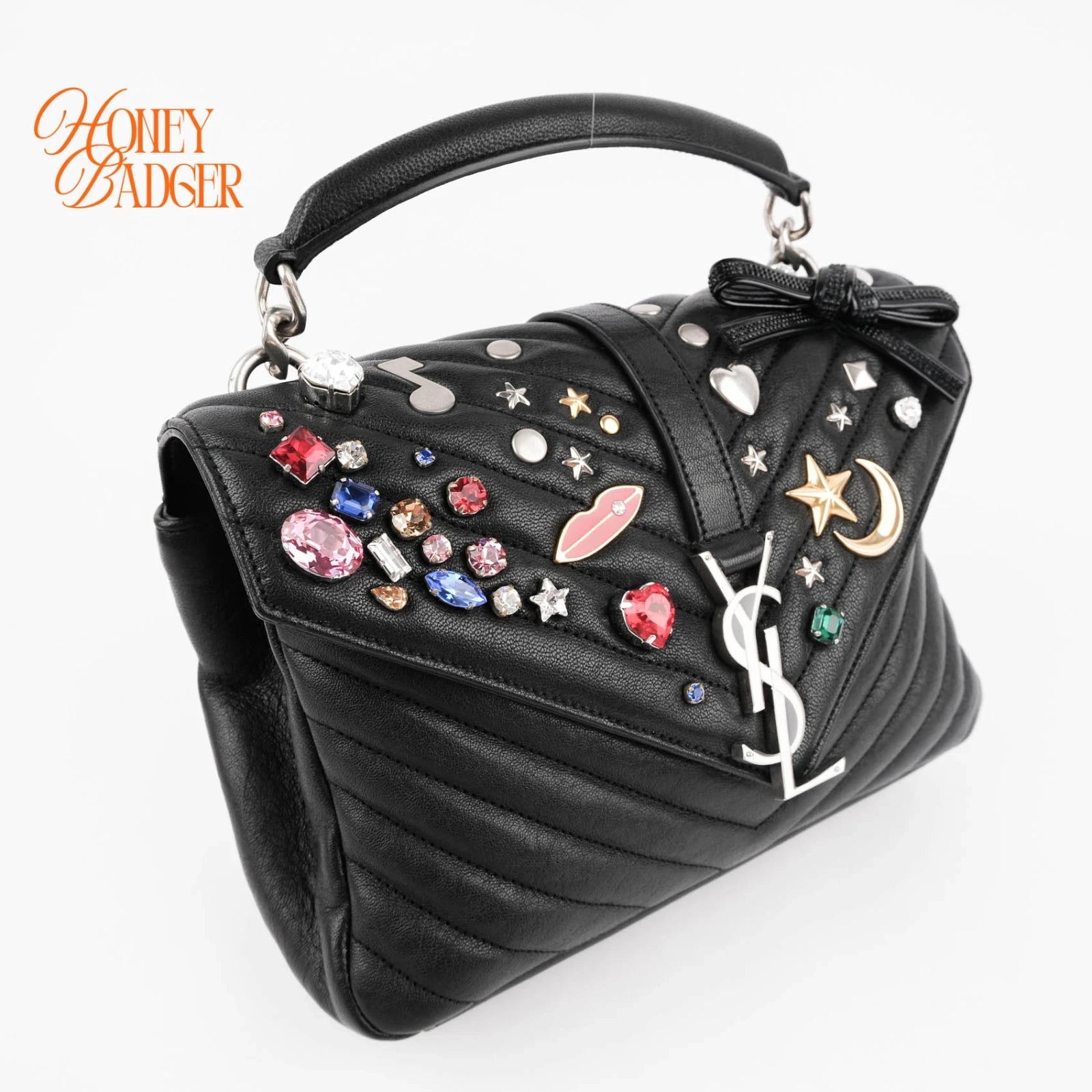 Saint Laurent College Medium in black leather with studs, Grade A condition.