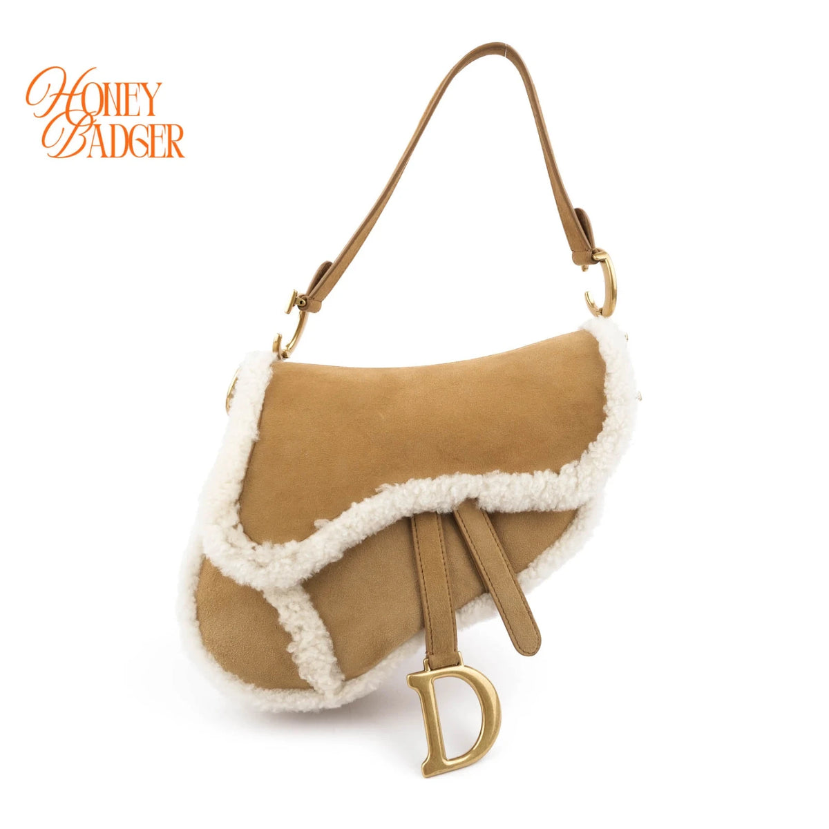 Dior Saddle Bag Camel Shearling Suede Antique Gold Hardware Rank A