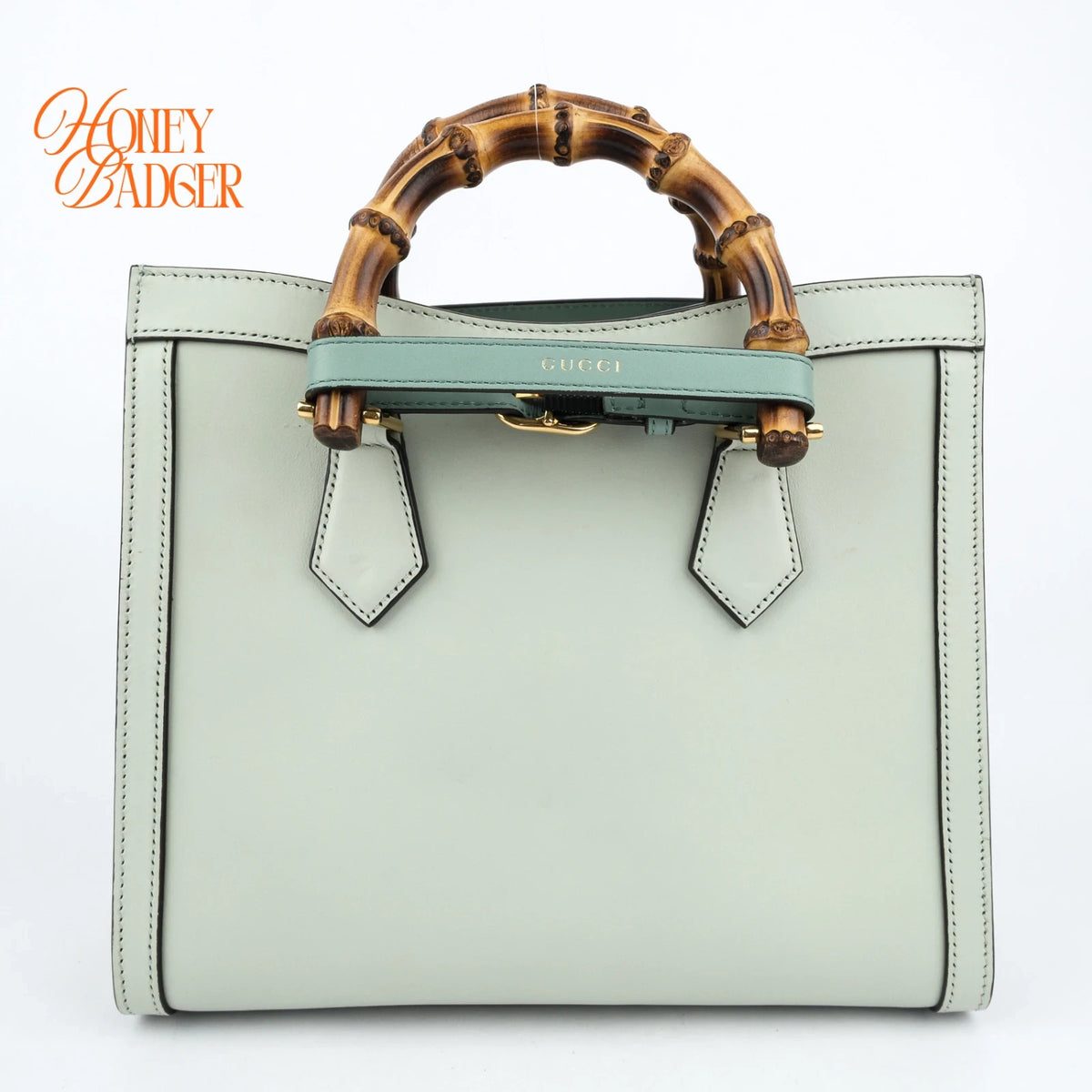 Gucci Diana Medium Tote Bag Leather Light Green Bamboo Gold Hardware Rank AB