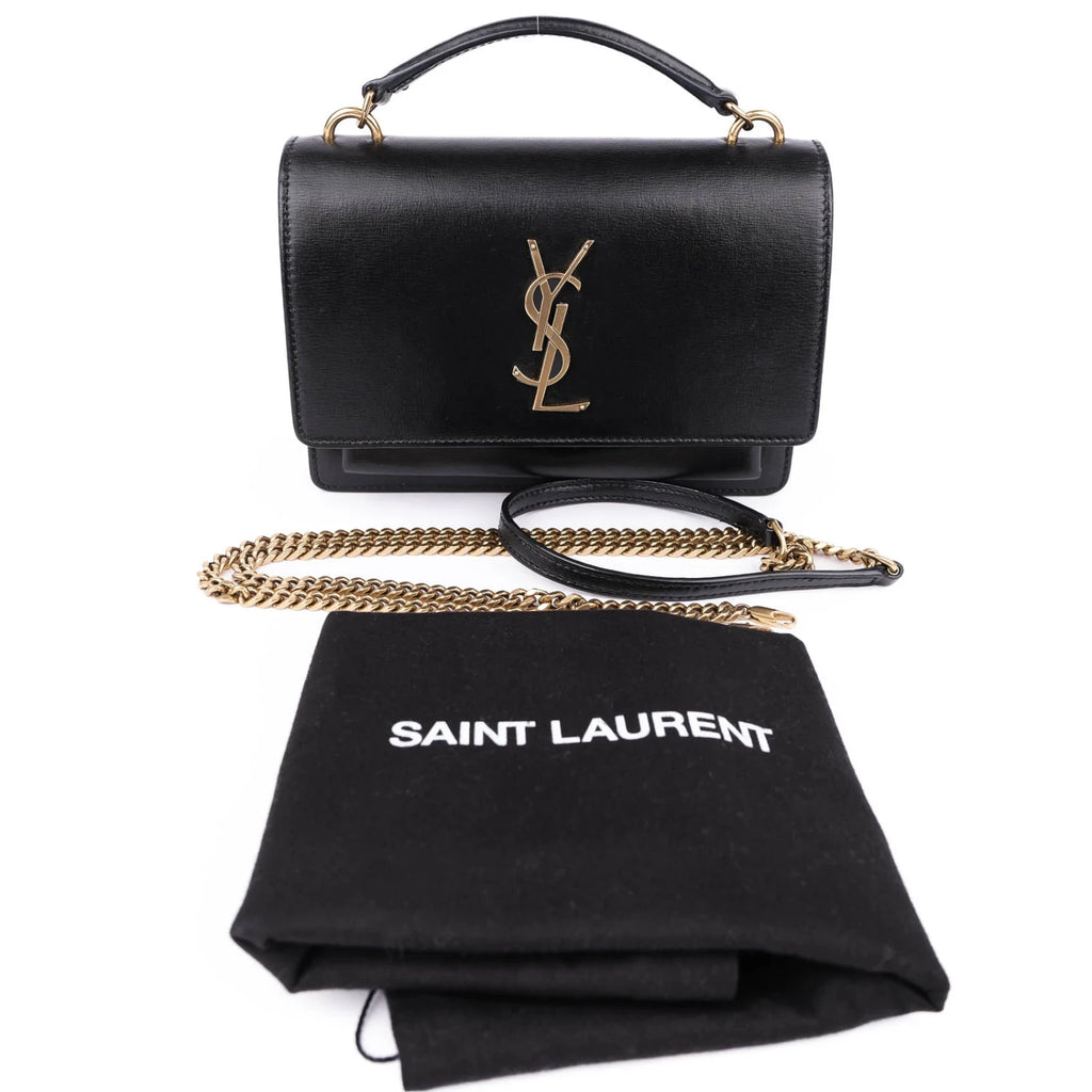 Saint Laurent Sunset Small Leather Black Gold Hardware Rank A