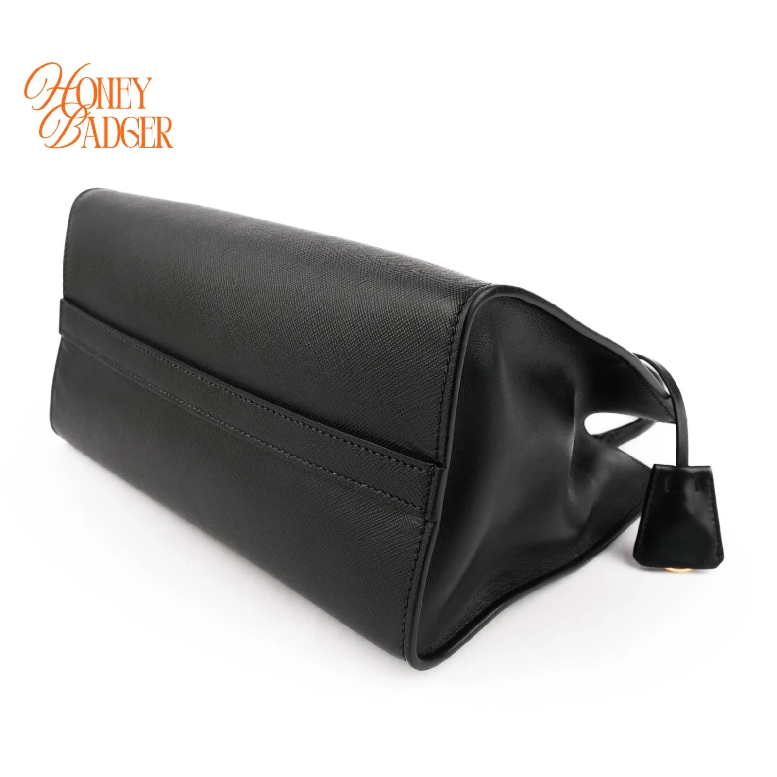 Prada Saffiano Logo Tote Black Leather 2WAY Shoulder Bag