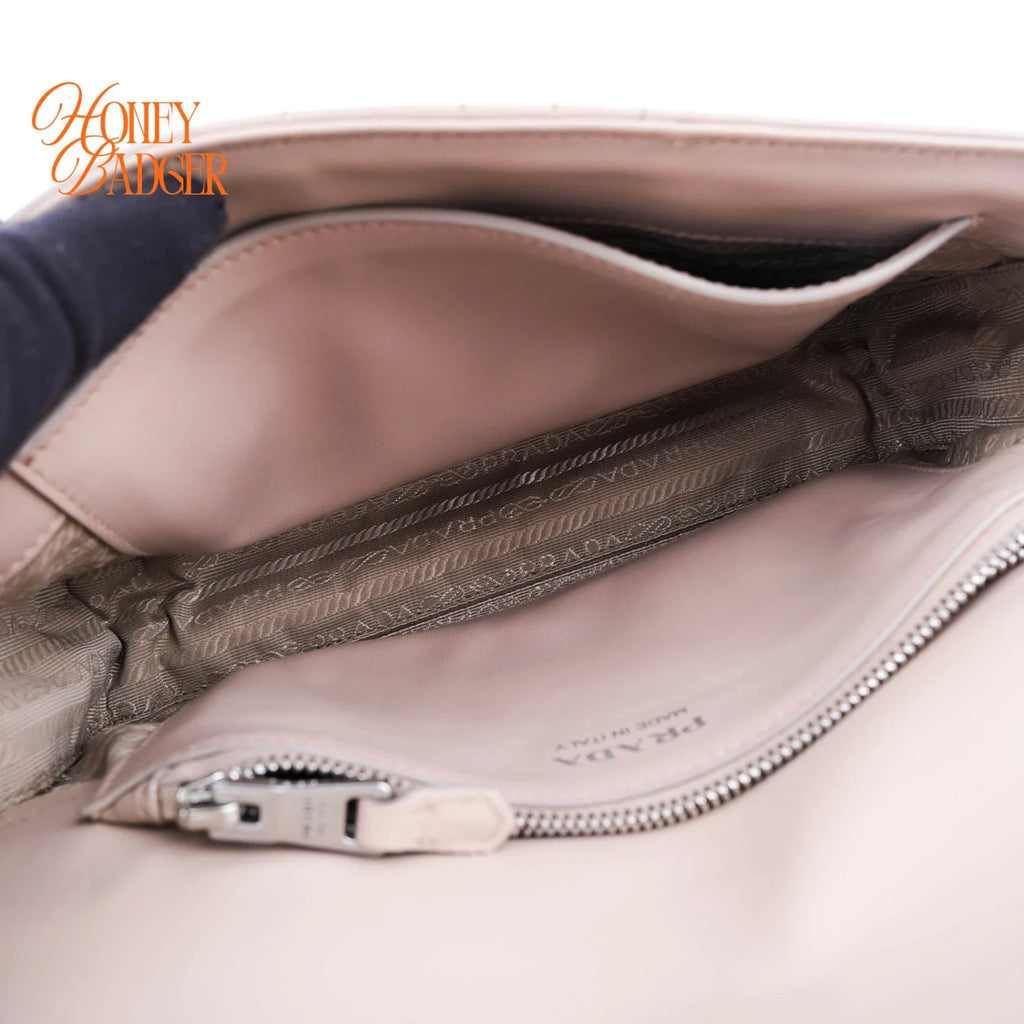 Prada Diagram Leather Shoulder Bag Pink Beige Silver Hardware Rank A