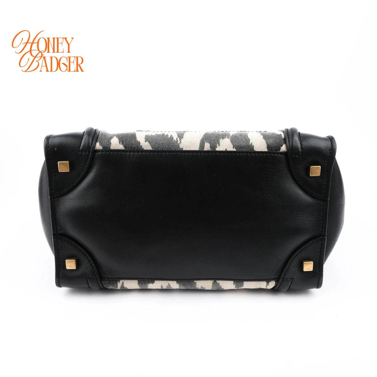 Celine Luggage Mini Shopper Leopard Print Canvas Black Calfskin Gold Hardware Rank AB