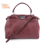 Fendi Peekaboo Iconic Mini Nappa Leather Bordeaux Silver Hardware Rank A