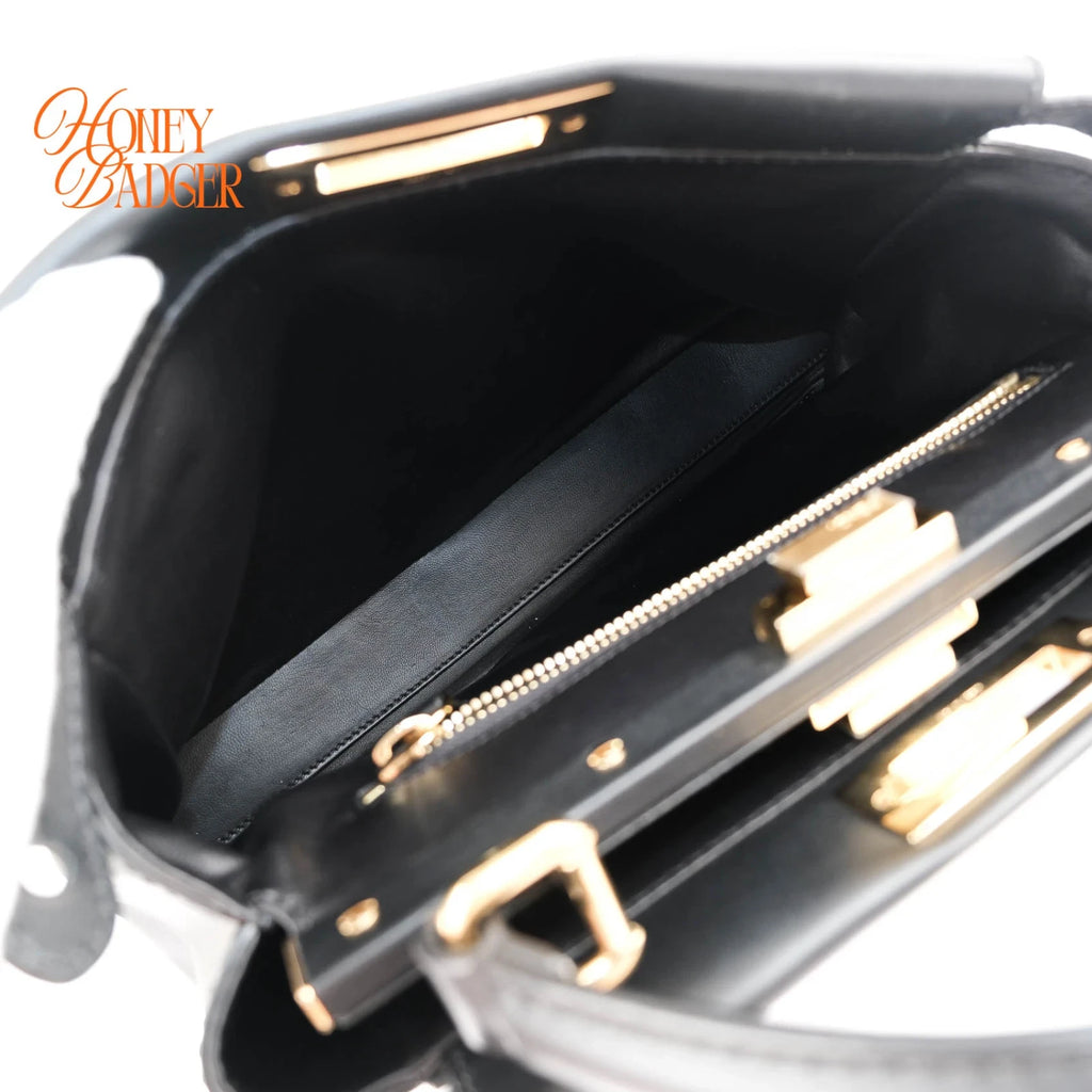 Fendi Peekaboo Regular Smooth Calfskin Black Gold Hardware Rank A