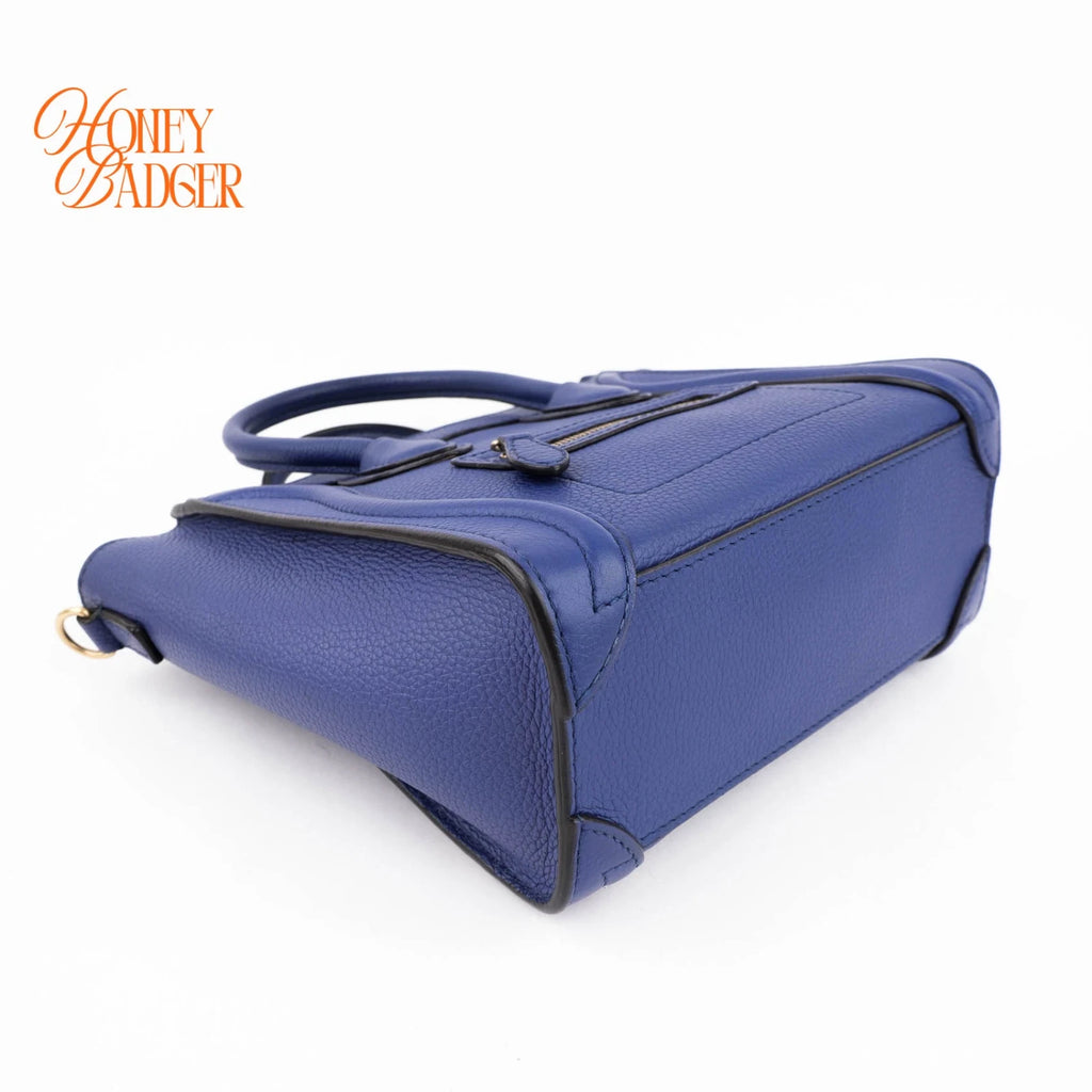 Celine Luggage Nano Drummed Calfskin Blue Rank A