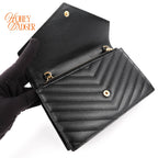 Saint Laurent Cassandre Envelope Chain Wallet Grain de Poudre Leather Black Gold Hardware Rank A