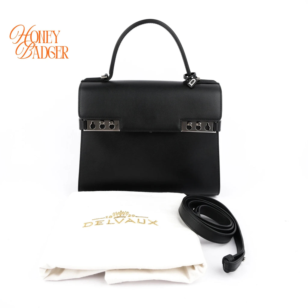 Delvaux Tempête MM Black Calfskin 2Way Top Handle Shoulder Bag Rank A