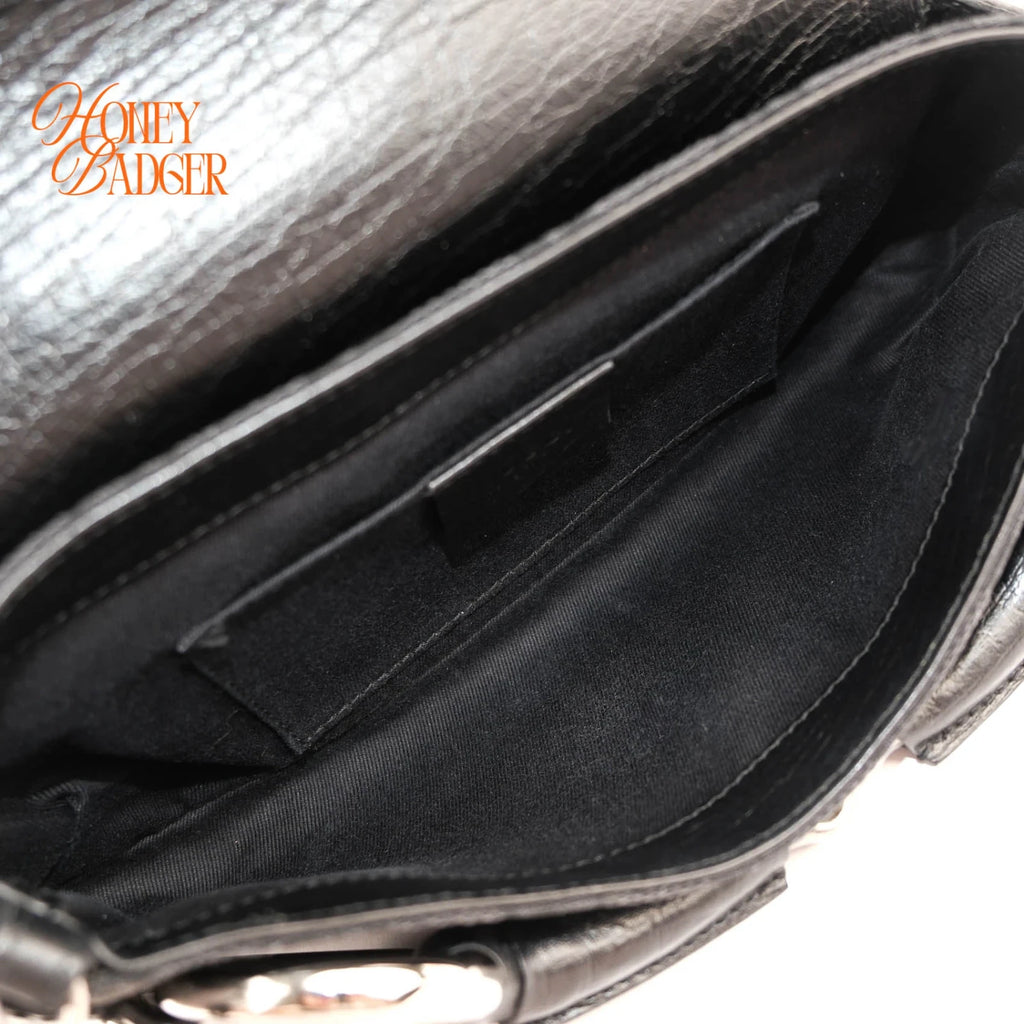 Gucci Horsebit Chain Clutch GG Canvas Black Silver Hardware Rank A