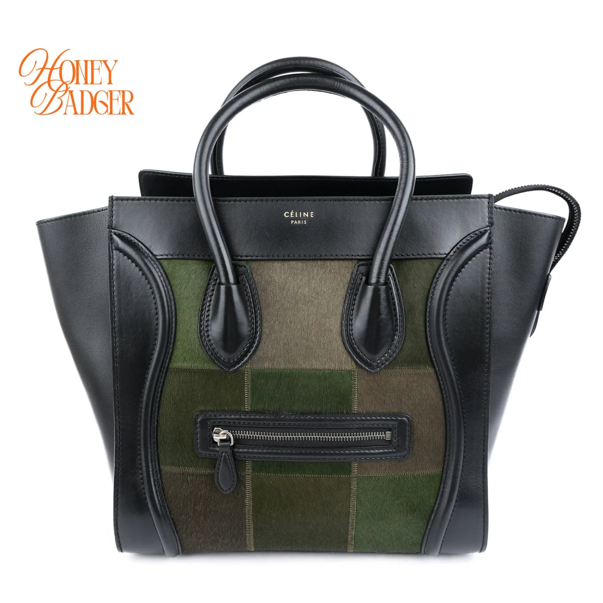 Celine Luggage Mini Leather/Pony Hair Patchwork Black/Green Rank AB
