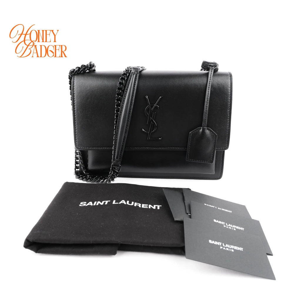 Saint Laurent Sunset Medium Smooth Leather Black Black Hardware Rank A