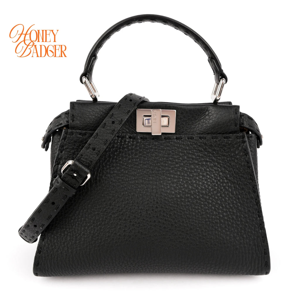 Fendi Peekaboo Mini Selleria Grained Leather Black Rank A