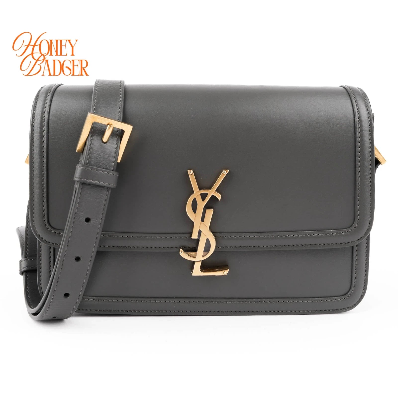 Saint Laurent Solferino Medium Satchel Bag Gray Smooth Leather Gold Hardware