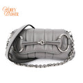 Gucci Horsebit Chain Small Shoulder Bag Quilted Calfskin Grey Palladium Hardware Rank A