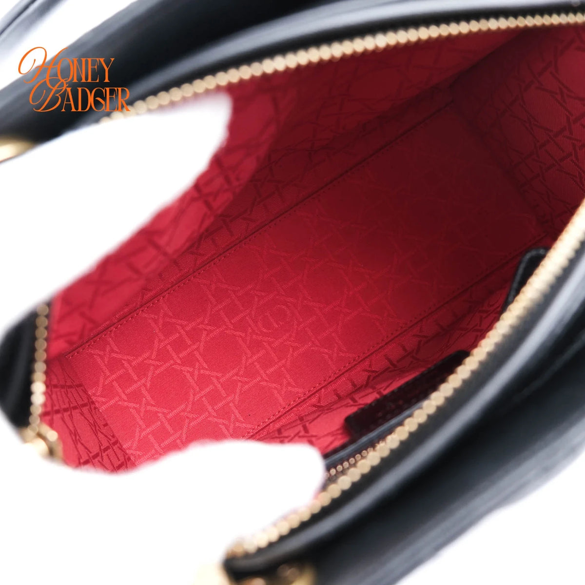 Dior Lady Dior Medium Cannage Lambskin Black Pale Gold Hardware Rank A