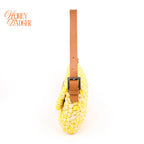 Fendi Mamma Baguette Raffia Crochet Yellow Brown Shoulder Bag Rank AB