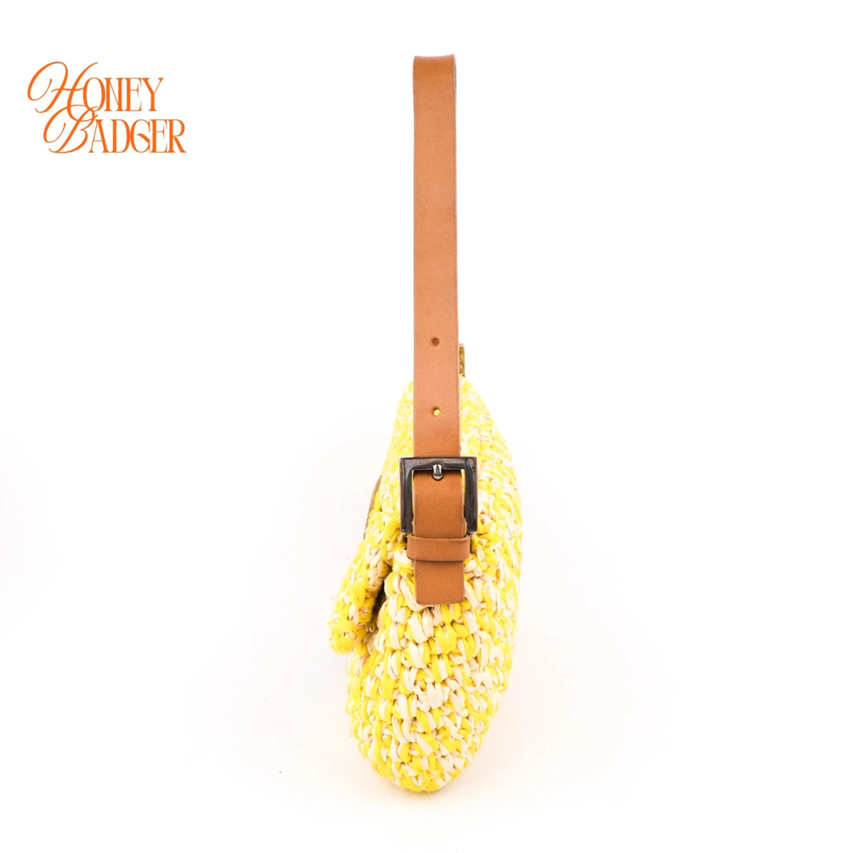 Fendi Mamma Baguette Raffia Crochet Yellow Brown Shoulder Bag Rank AB