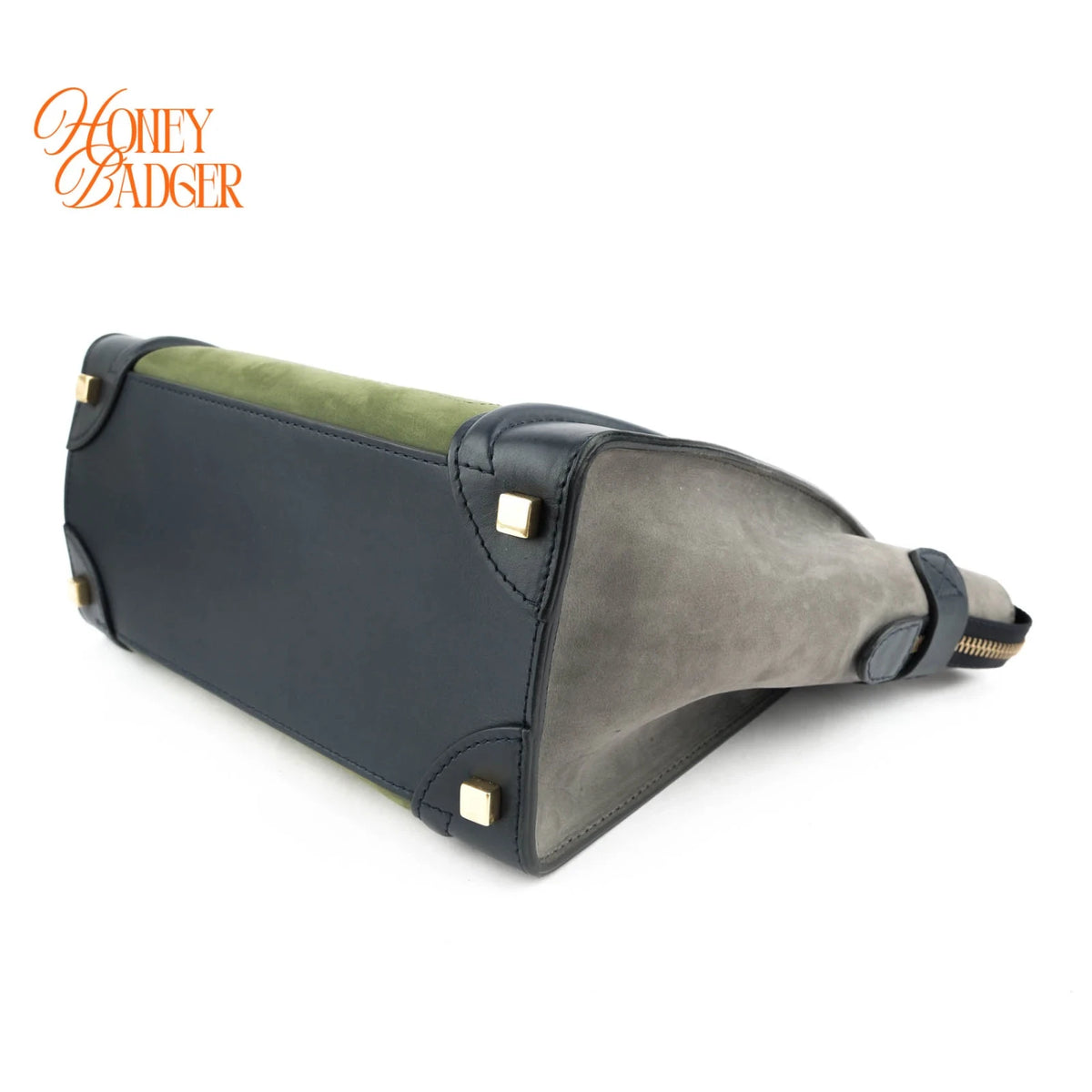 Celine Micro Luggage Tri-Color Suede & Calfskin Navy Green Grey Rank A