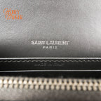 Saint Laurent Sunset Mini Chain Wallet Crocodile-Embossed Calfskin Grey Silver Hardware Rank A