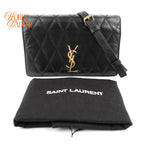 Saint Laurent Becky Matelassé Leather Shoulder Bag Black Gold Hardware Rank A