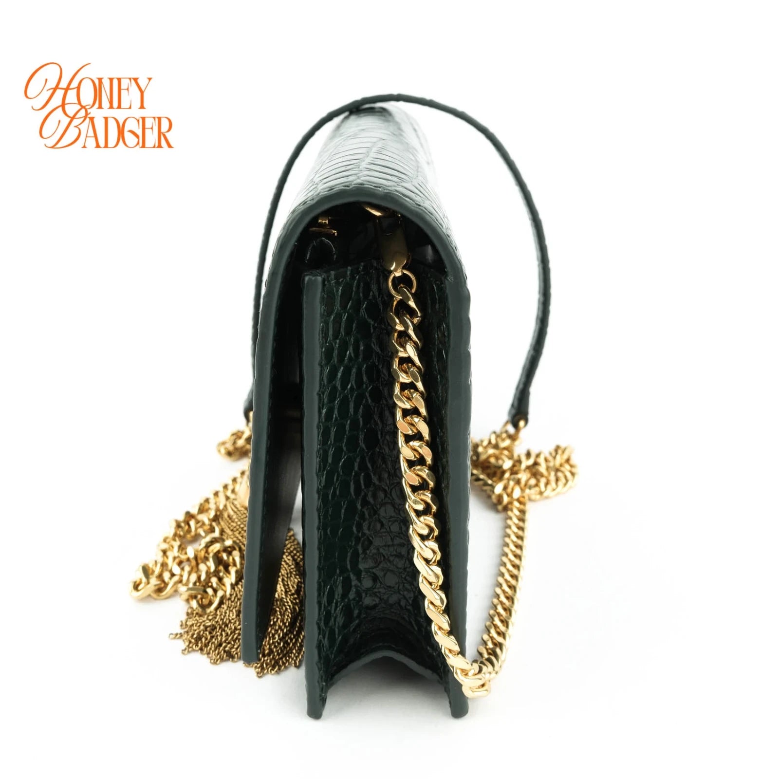Saint Laurent Kate Tassel Small Croc-Embossed Leather Green Rank A