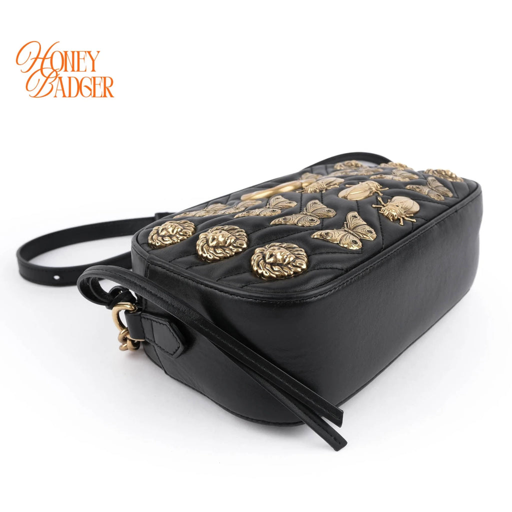 Gucci GG Marmont Small Shoulder Bag Black Leather Gold Hardware 447632