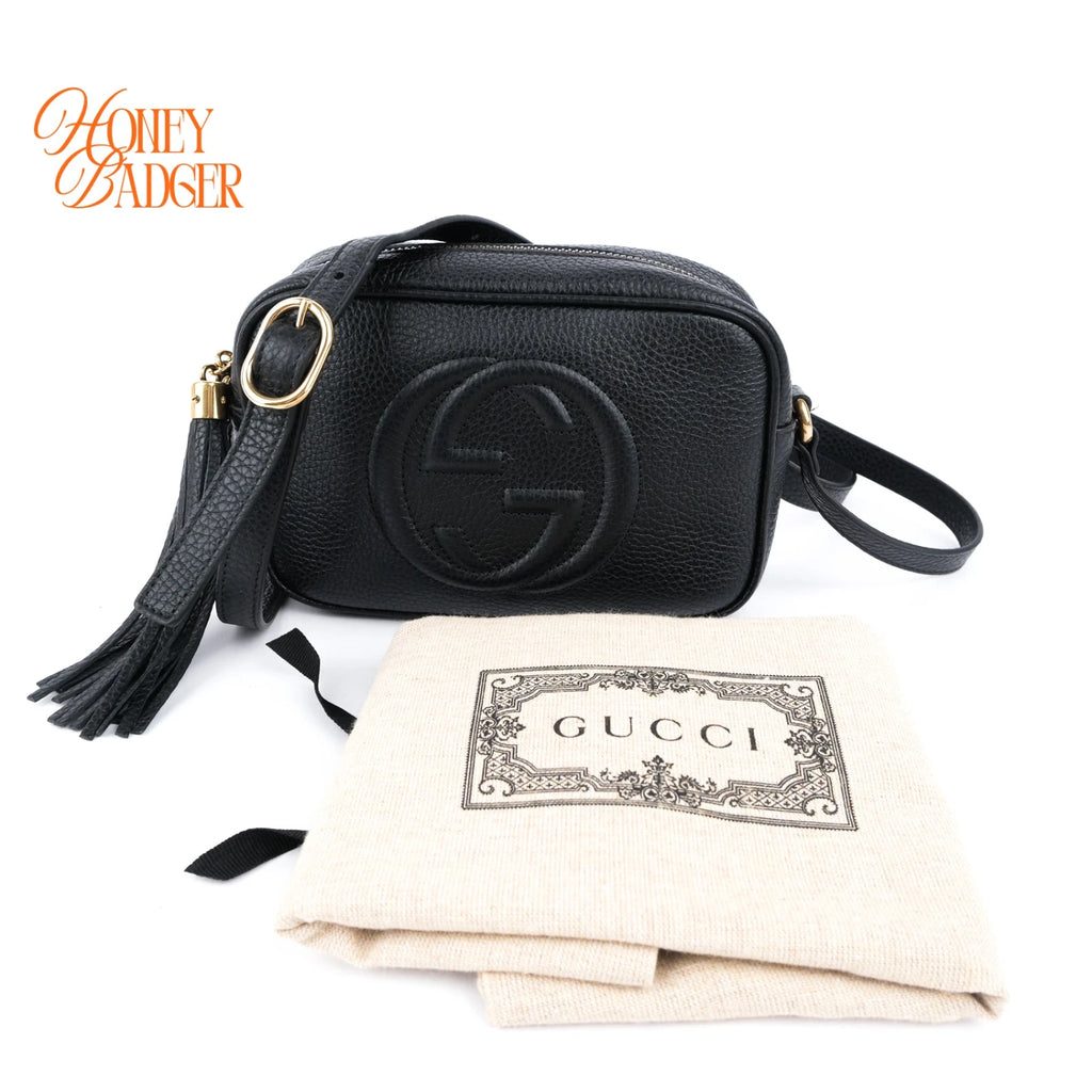 Gucci Soho Mini Disco Black Grained Leather Crossbody Camera Bag Rank A