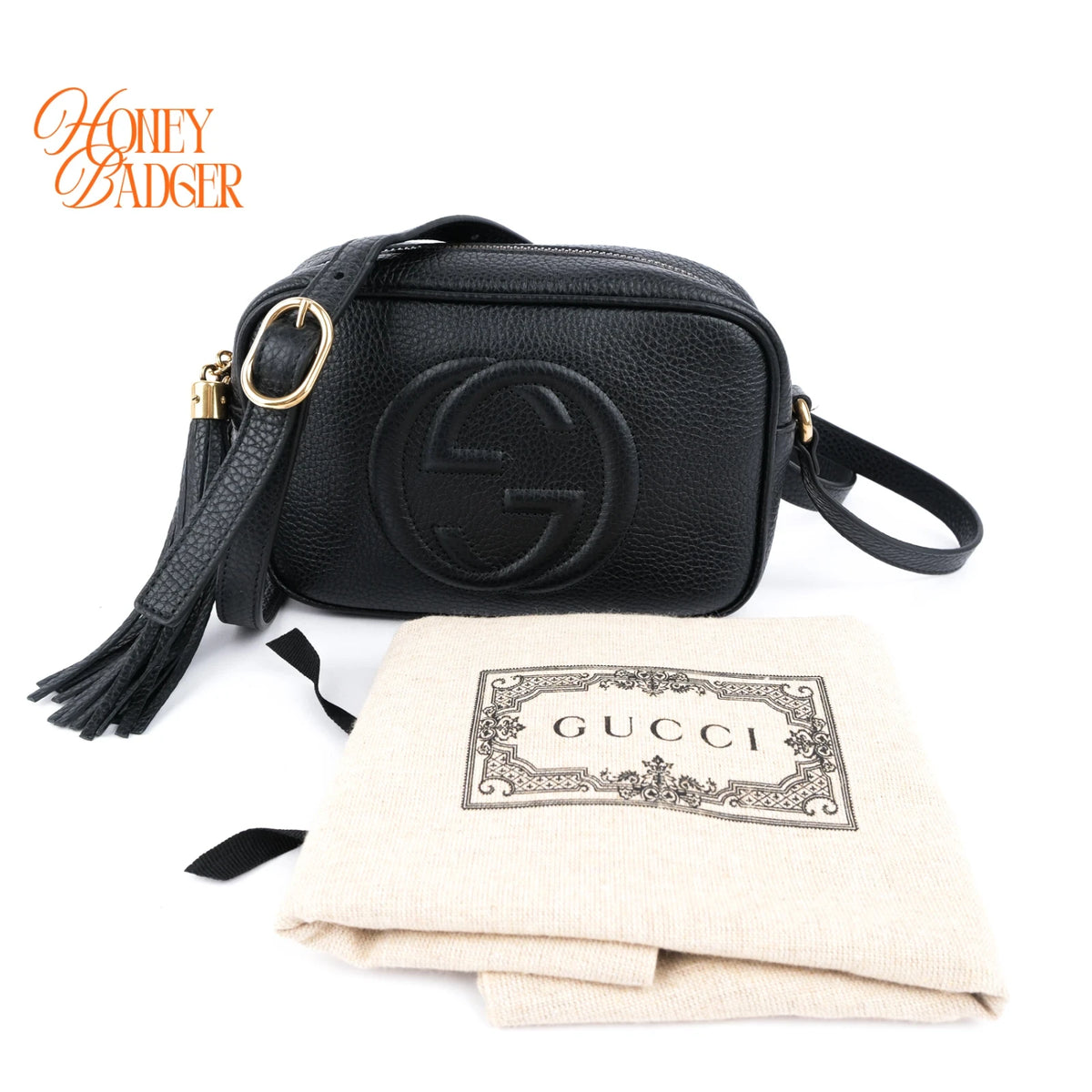 Gucci Soho Mini Disco Black Grained Leather Crossbody Camera Bag Rank A