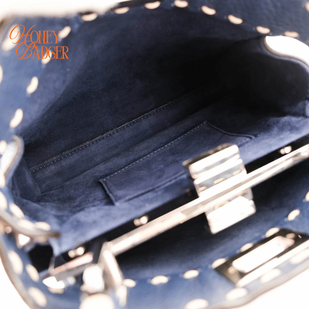Fendi Peekaboo Mini Selleria Grained Leather Blue Rank A