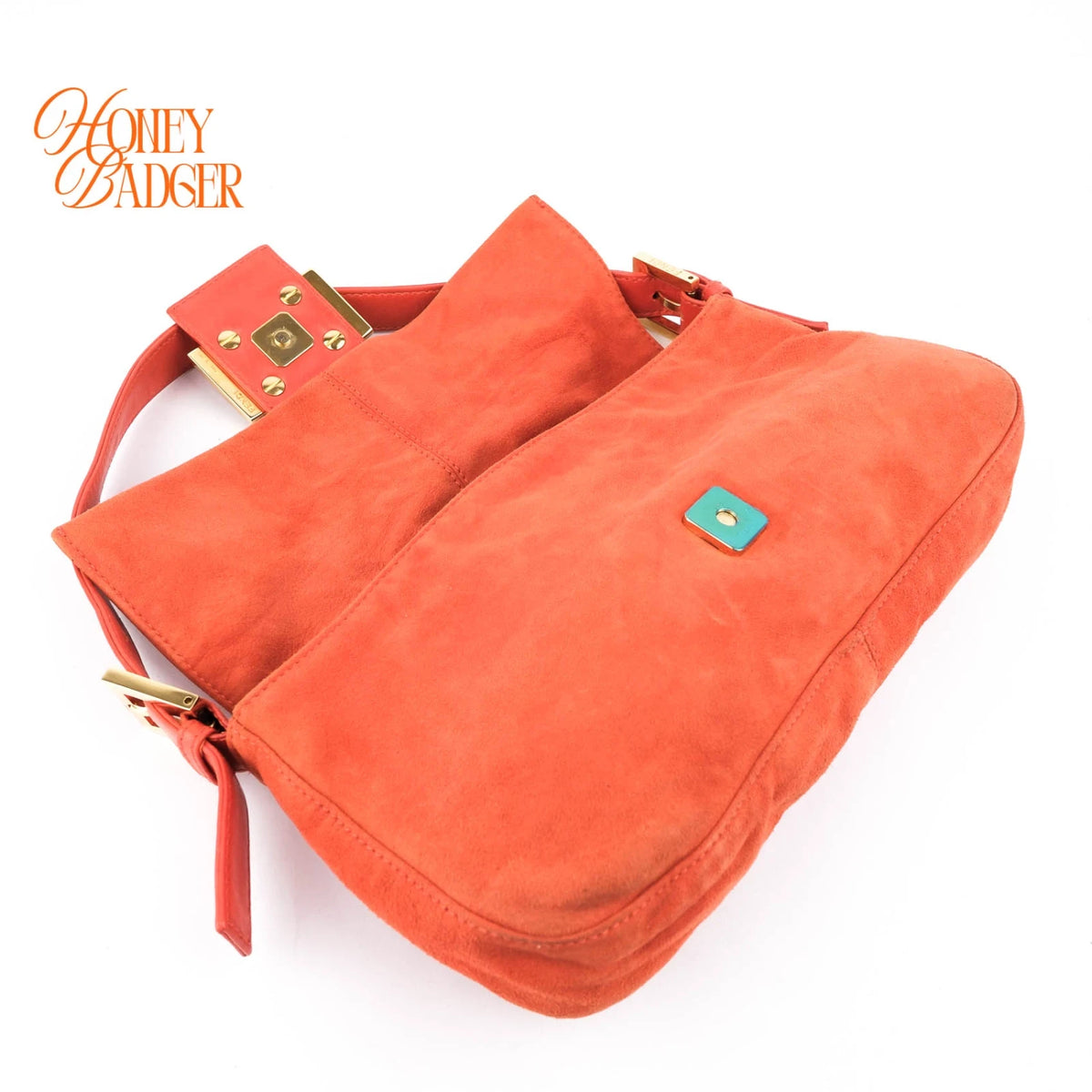 Fendi Baguette Suede Orange Glitter FF Buckle Gold Hardware Rank AB