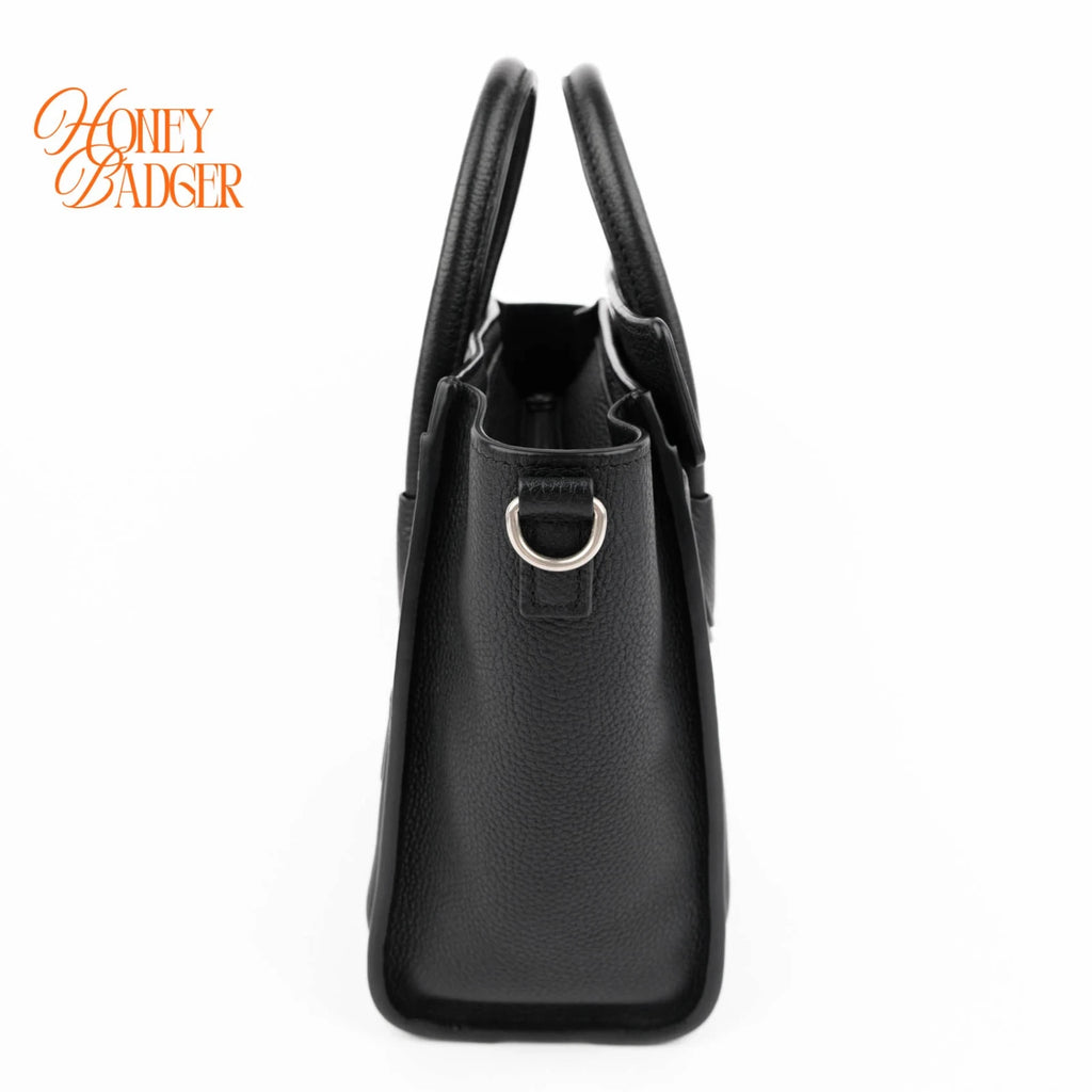 Celine Luggage Nano Drummed Calfskin Leather Black Silver Hardware Rank A