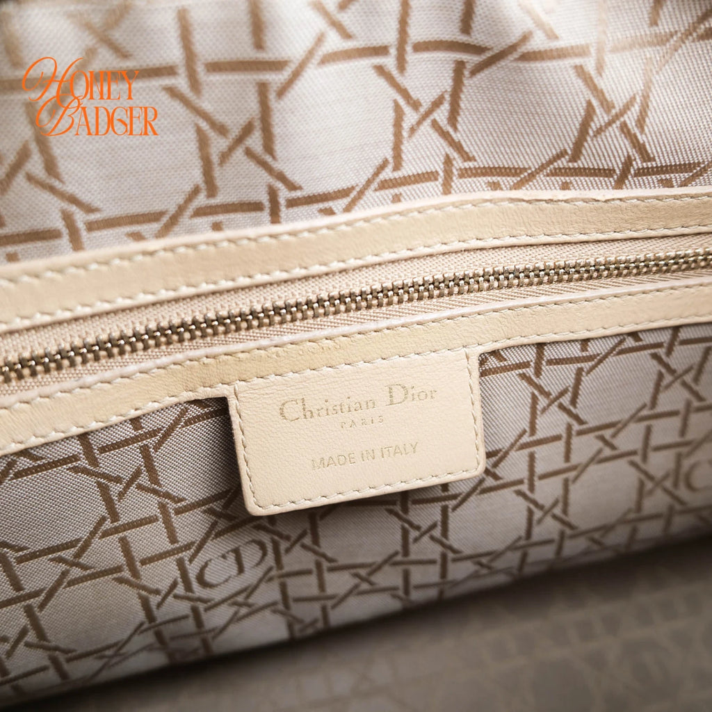 Dior Large Lady Dior Cannage Lambskin Beige Gold Hardware Rank AB